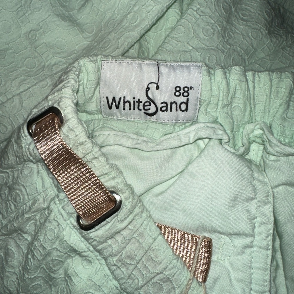 Mint Green Textured Ankle Pants with Gold Belt & Stone Detail, size IT 42 / US 6 - Picture 7 of 8